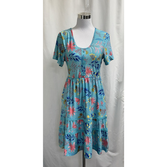 White Mark Floral Short Sleeve Knee Length Dress Women's Size Small Blue - Picture 1 of 10